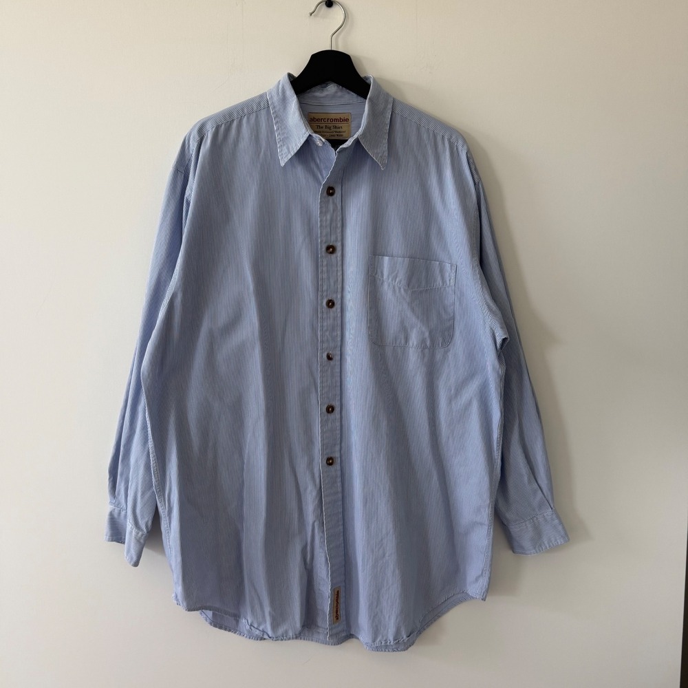 Abercrombie The Big Shirt Mens Medium Blue Pinstripe Vintage Oversized Cotton